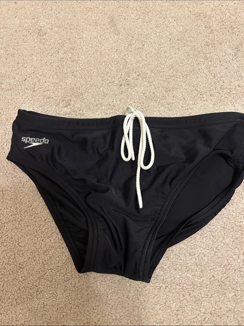 Speedo Black Men's Swim Brief with White Drawstring